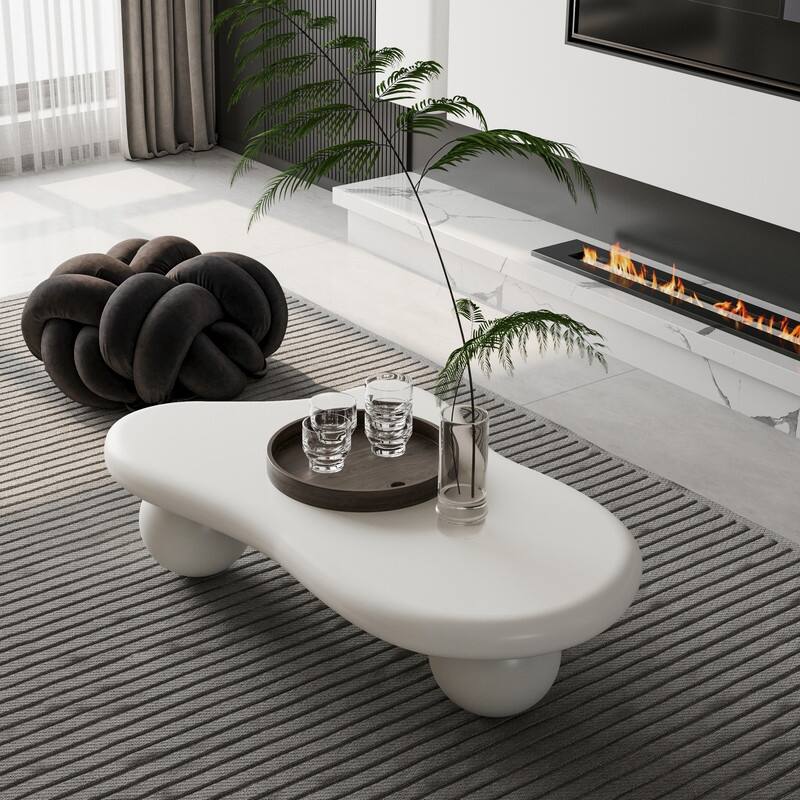 40 Inch Cloud Shaped Coffee Table with 3 Ball Legs for Living Room