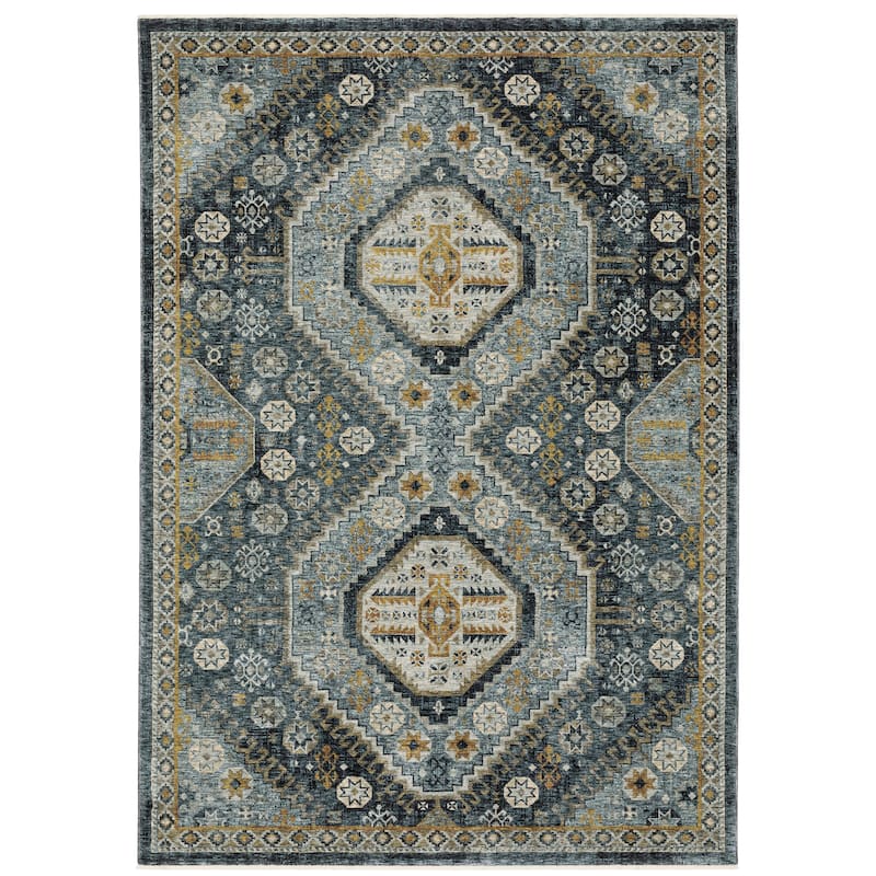 Style Haven Amelie Nomadic Tribal Blue/ Gold Indoor Area Rug