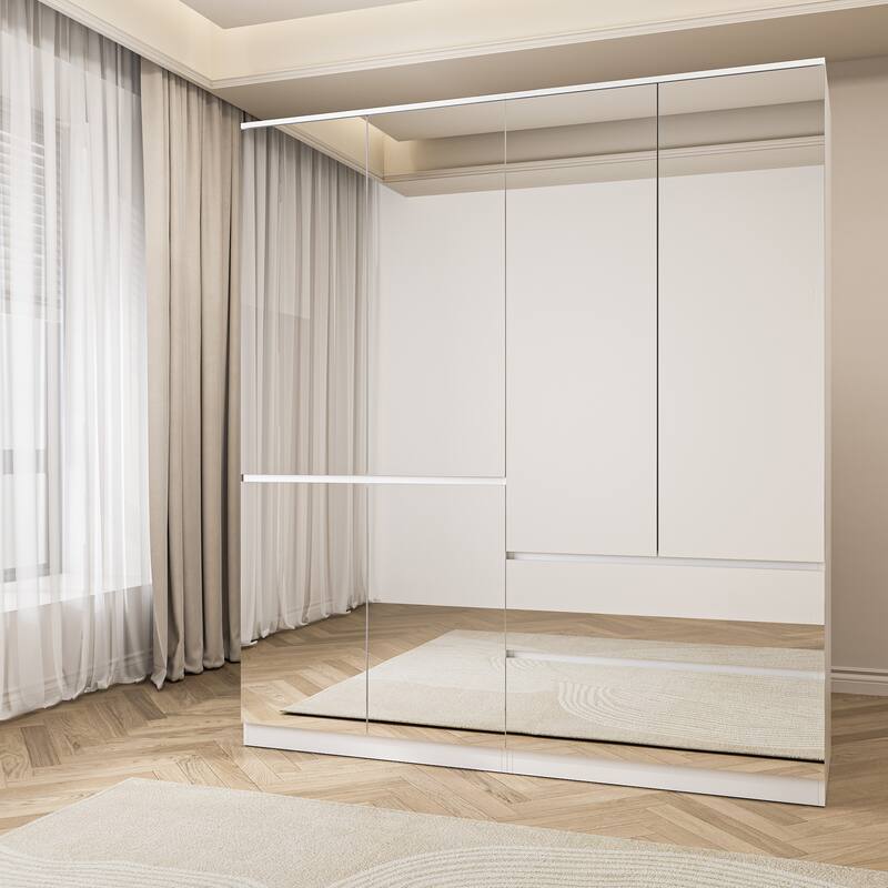 Modular Wardrobe (White with All Mirror) Closet Cabinet Armoires