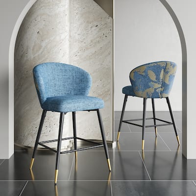 Kaedros 28" Seat Height Upholstered Jacquard Bar Stools with Footrest by Christopher Knight Home