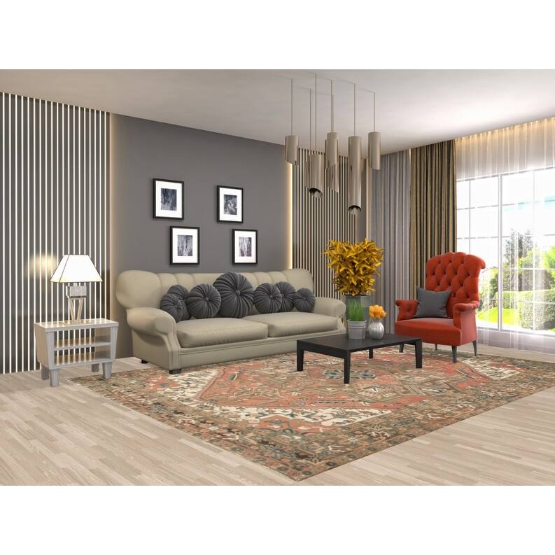 Hand Knotted Oriental 100% Wool Carpet Traditional Medallion Coral Heriz Area Rug - 10' 6'' X 7' 6''