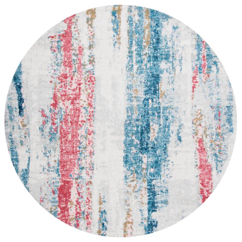 SAFAVIEH Madison Lynette Abstract Stripe Rug - 6'7" Round - Ivory/Blue