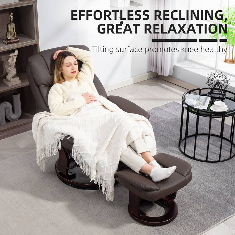 Modern Faux Leather Recliner Chair with Ottoman and Adjustable Positions Metal Base for Living Room