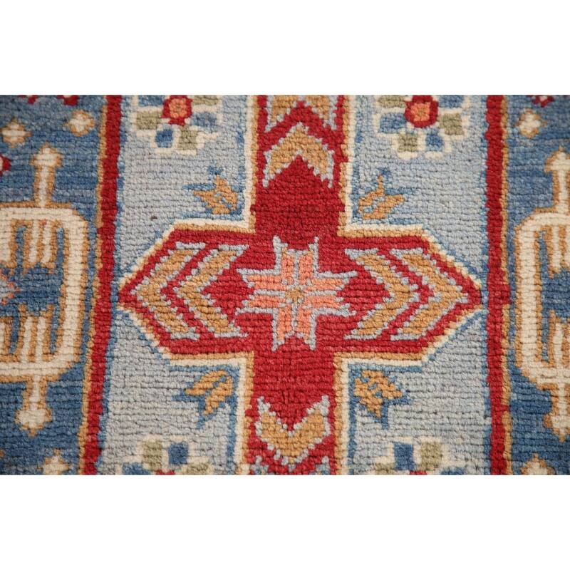 Ivory Geometric Kazak Oriental Accent Rug Handmade Wool Carpet - 3'5"x 4'11"