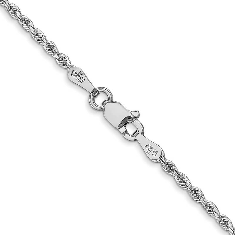 Curata 10k White Gold 1.75mm Diamond Cut Rope Chain Necklace for Men (Lobster)