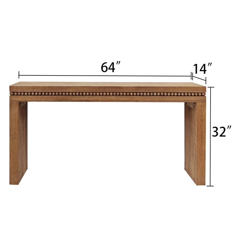 64" Rustic Wood Console Table - Elegant Entryway Table with Decorative Beaded Trim