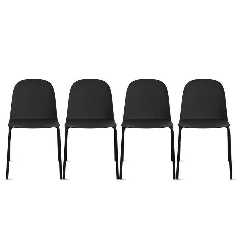 Set of 4 Modern Dining Side Chairs, Armless Molded Plastic Shell Seat with Metal Legs, Stackable Contemporary Chairs