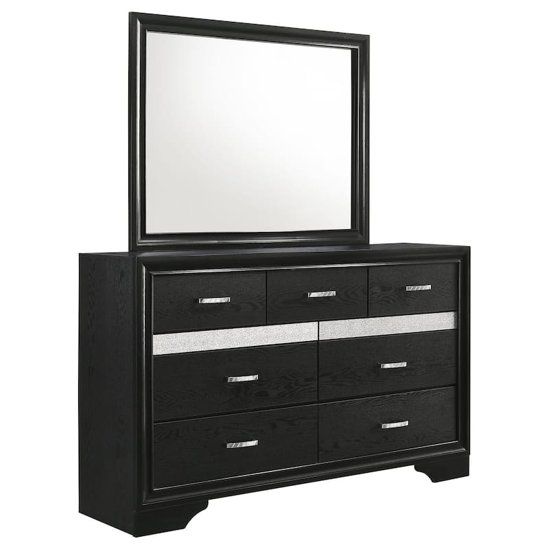 7-Drawer Black Dresser and Mirror Set with Modern Contemporary Styling, Smooth Glide Drawers, and Ample Storage