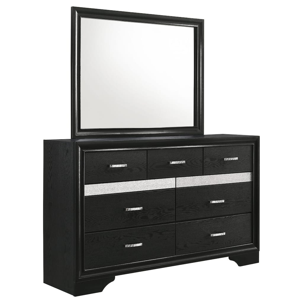 7-Drawer Black Dresser and Mirror Set with Modern Contemporary Styling, Smooth Glide Drawers, and Ample Storage