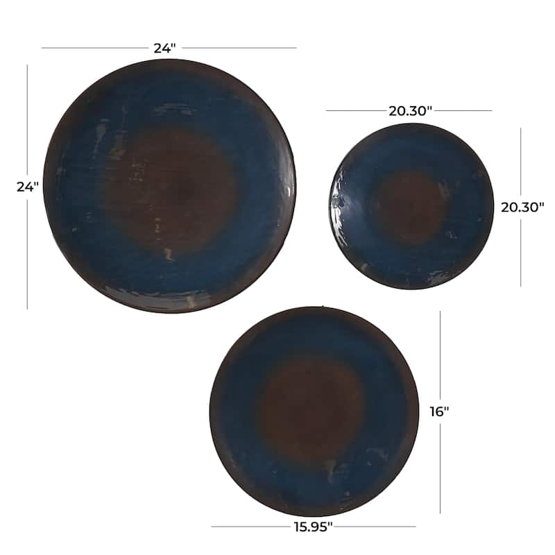 Metal Abstract 3D Circular Disk Home Wall Decor - Set of 3 Gold, Dark Blue, White - Roche River Decor