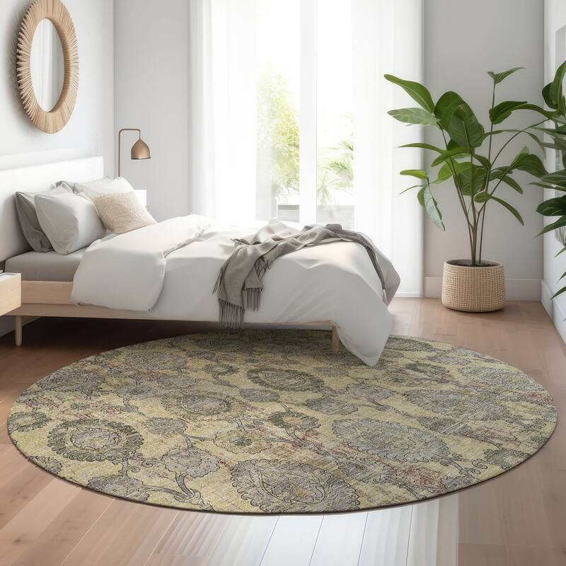 Premium Washable Super Soft Traditional Olivia Mayfield Rug - Gold - 8' x 8' - Round