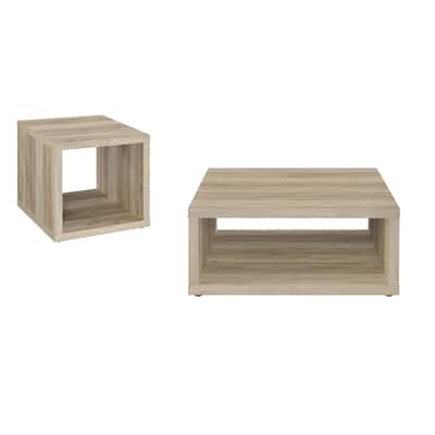 2 Piece Wooden Table Set with Square Top in Distressed Pine - 2 Piece
