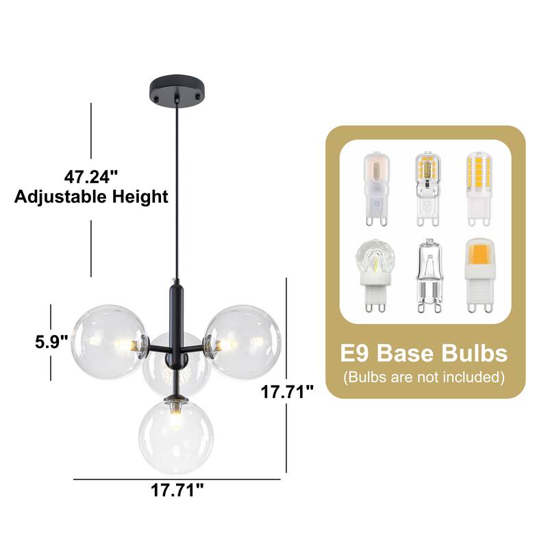 Starsky 4-Light Modern Sputnik Sphere Clear Glass Bubble Chandelier