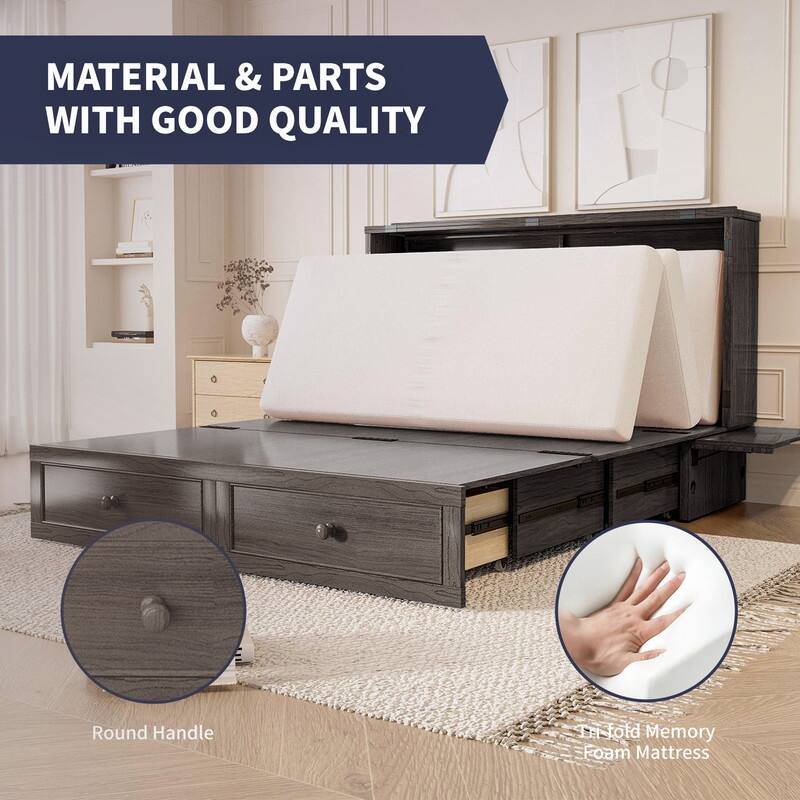 Mixoy Queen Size Murphy Bed Chest with Mattress and Storage