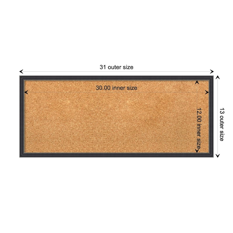 Stylish Black Narrow Wood Framed Natural Corkboard Bulletin Board - Board Size 30x12