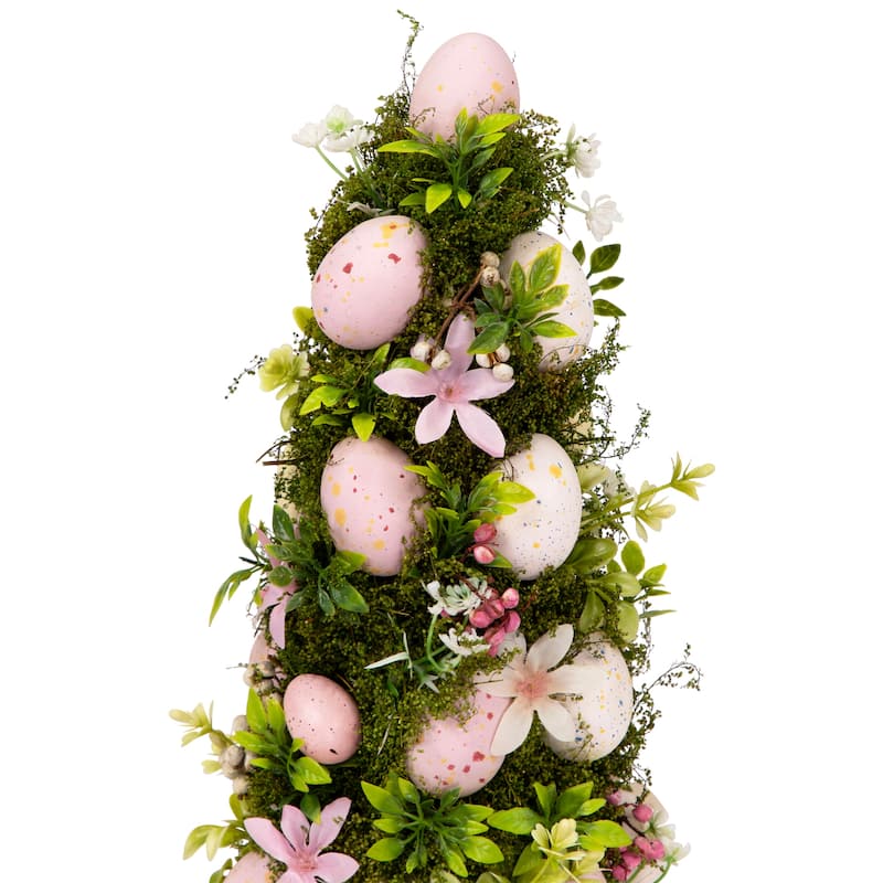 Floral and Foliage Easter Egg Tree - 14" - Pink and White