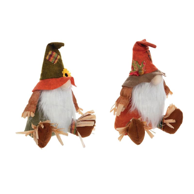 Set of 2 Scarecrow Gnomes Fall Harvest Figurines 10"