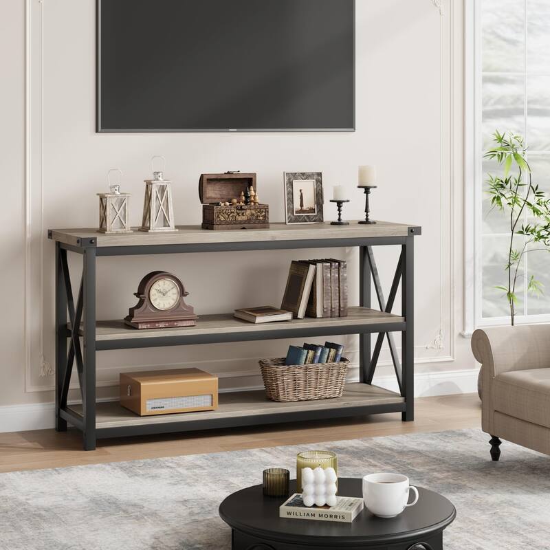 47 Inch Entryway Table, Narrow Long Console Table with Storage, 3 Tier Wood Sofa Table