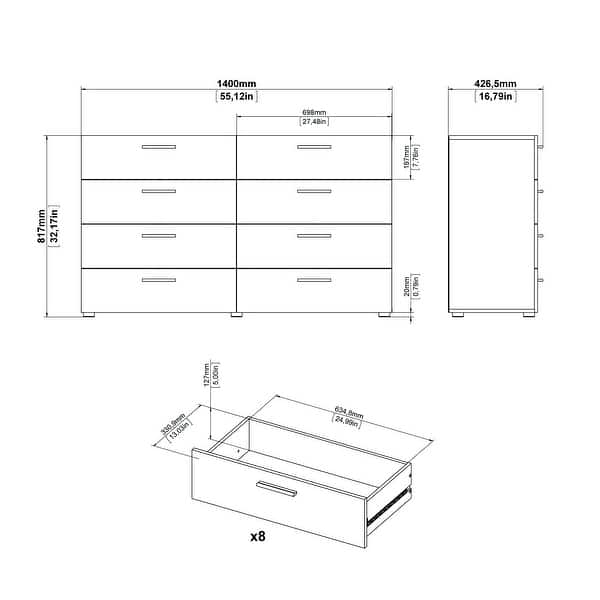 dimension image slide 3 of 8, Porch & Den Angus Space-saving 8-Drawer Double Dresser