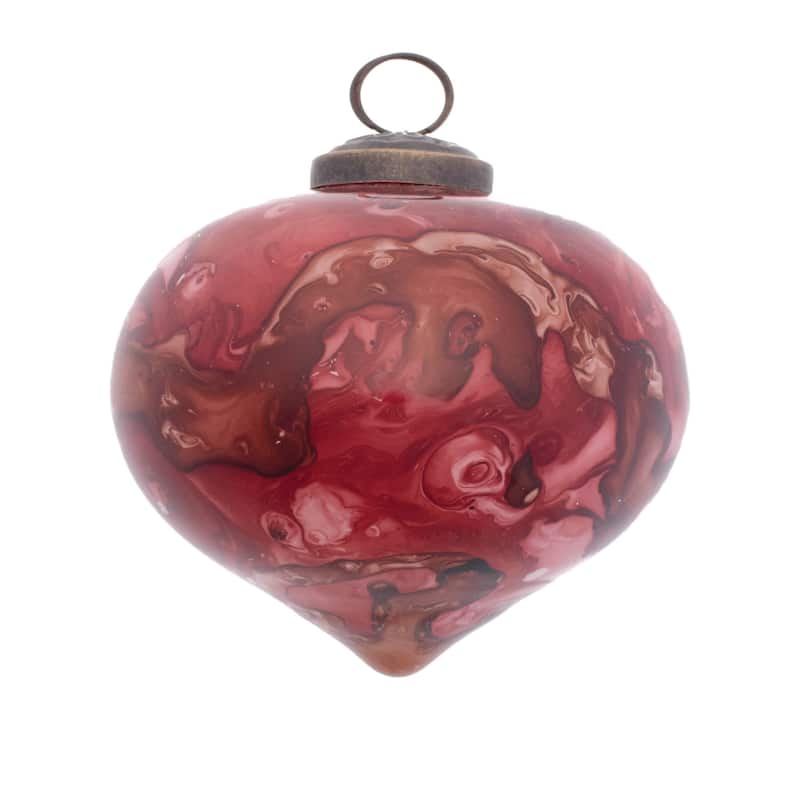 Set of 6 Marble Glass Christmas Ornaments Red and Burgundy - 4.5" x 4.5" x 4"