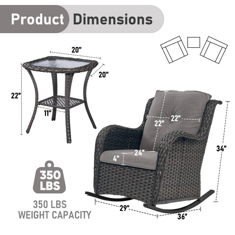 Patio Rocking Chair with Coffee Table Outdoor Rocking Chairs Set of 3