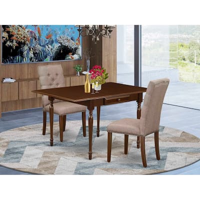 HomeStock 3-Piece Mahogany Finish Rectangular Solid Wood Top with Dropleaf Dining Table Set