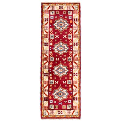 ECARPETGALLERY Hand-knotted Royal Kazak Red Wool Rug - 2'10 x 8'6