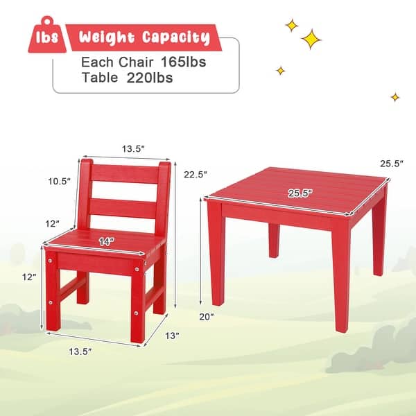 dimension image slide 2 of 3, Costway 3PCS Kids Table & 2 Chairs Set Outdoor Heavy-Duty All-Weather - See Details