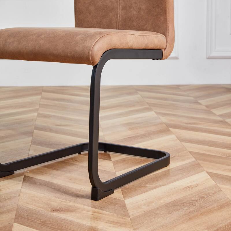 Modern PU Faux Leather High Back Dining Chairs with C-shaped Tube Chrome Metal Legs