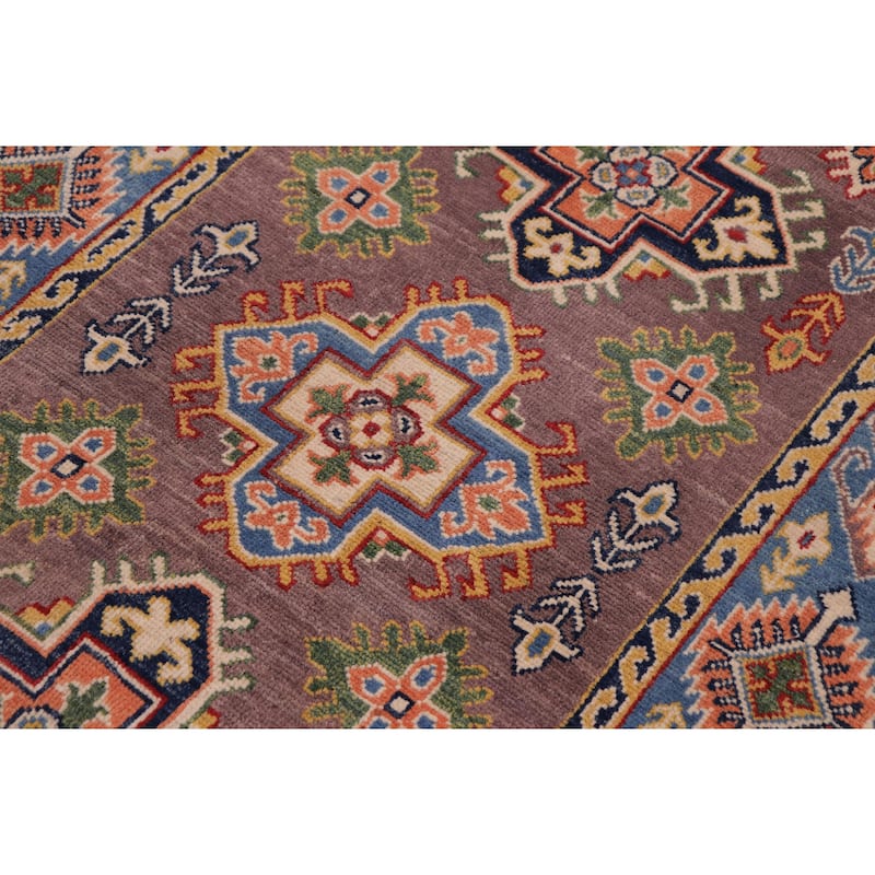 Southwestern Kazak Rose Gray/Light Blue Wool Rug - 3'3'' x 5'1''