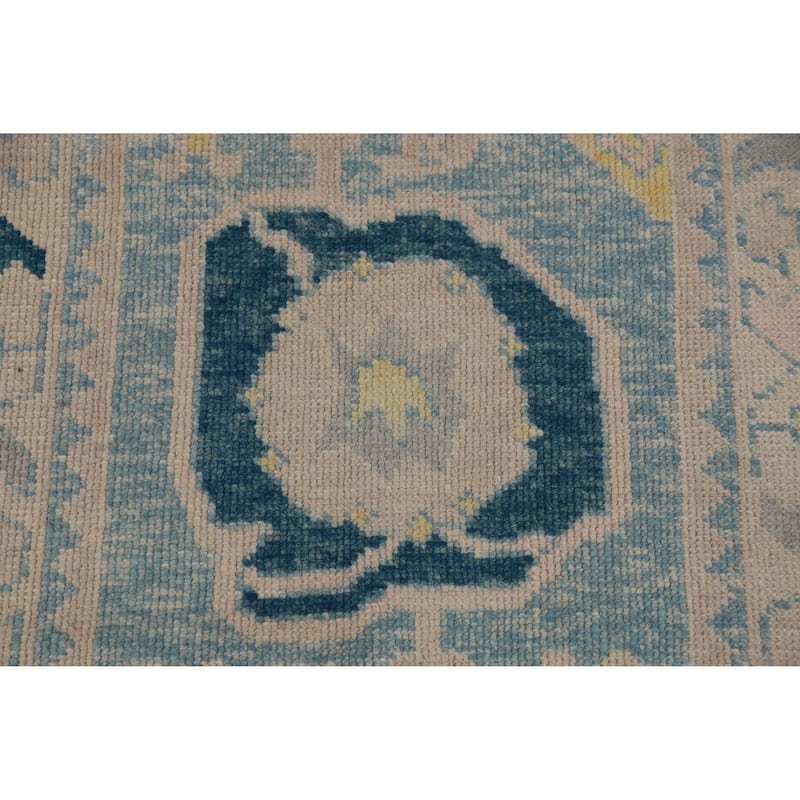 Hand Knotted Oriental 100% Wool Carpet Transitional Geometric Navy Blue & Blues Oushak Runner Rug - 14' 0'' X 3' 4''