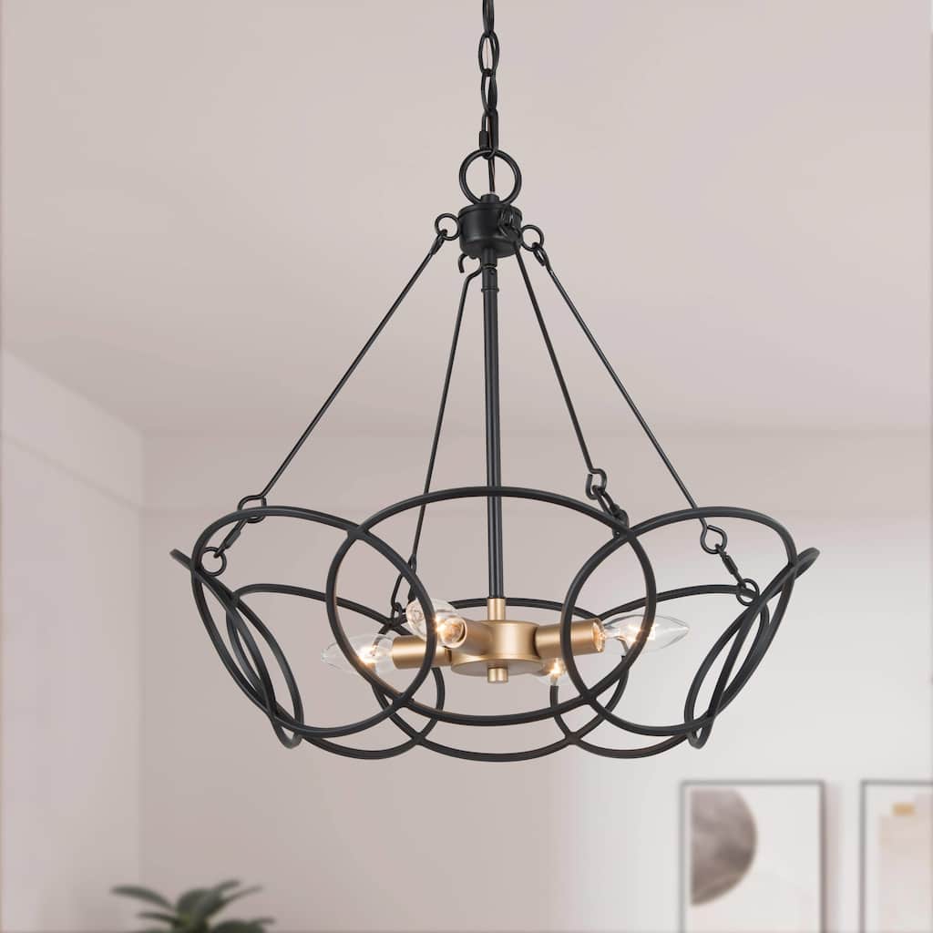 Rustic Farmhouse Black 4-light Drum Chandelier Ceiling Pendant for Dining Room Entryway - D 19.5"* H19.7"