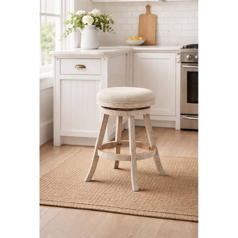 Fenton Swivel Backless Stool - Ivory Wire-Brush - Counter Height