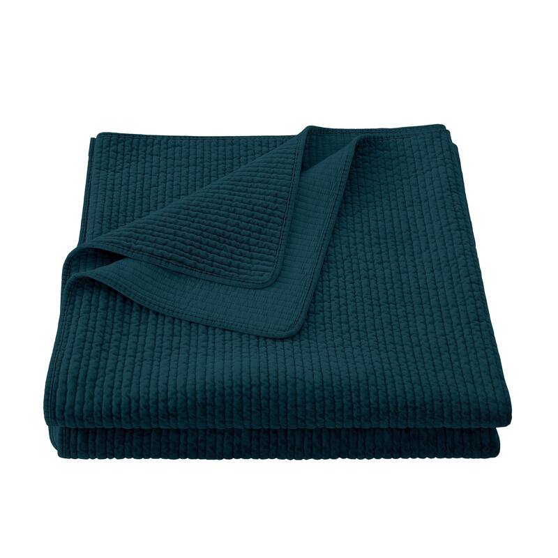 HiEnd Accents Stonewashed Cotton Velvet Quilt, 1PC - Deep Blue - King