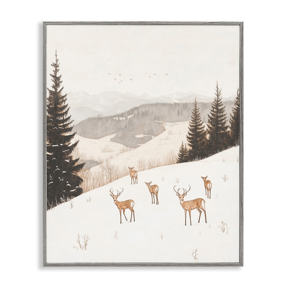 Stupell Winter Deer Mountain View Framed Giclee Art Design By Arlington Prints
