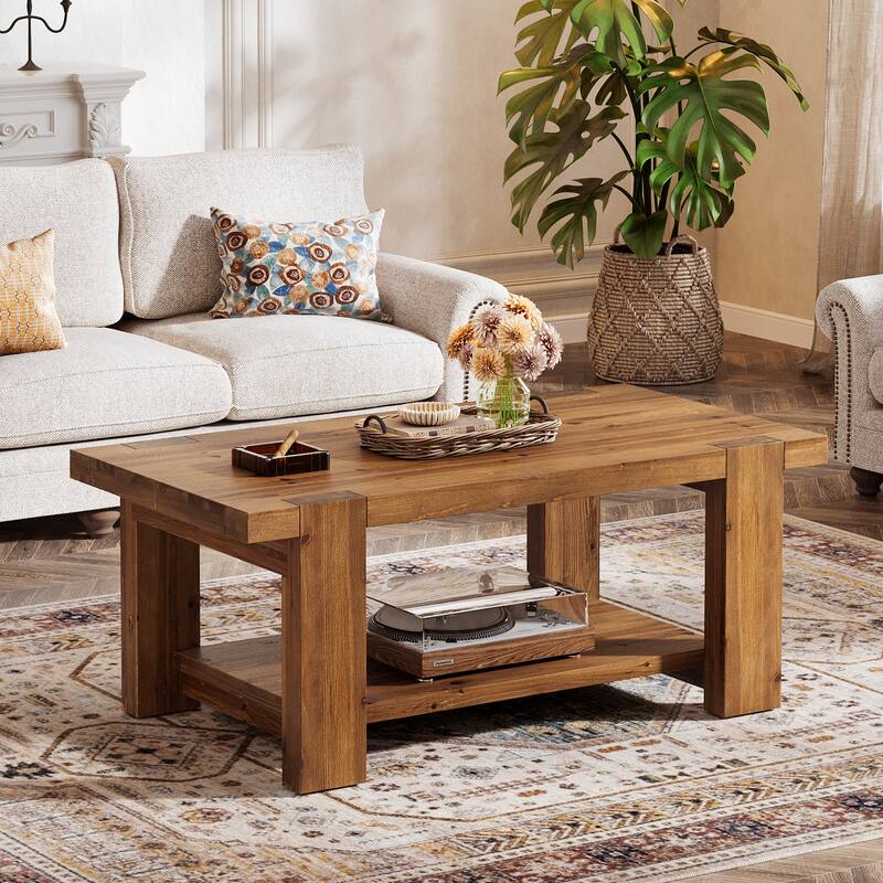 Solid Wood Coffee Table with Storage Shelf
