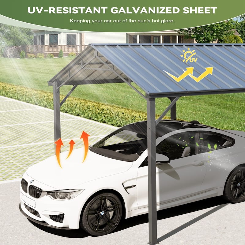 EROMMY Outdoor Carport with Galvanized Steel Roof, Heavy-Duty All-Weather Shelter for Cars, Boats and Equipment