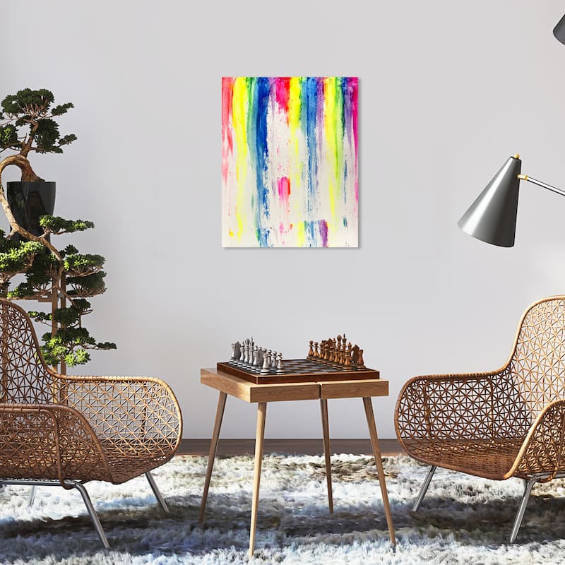 Wynwood Studio Canvas Abstract Rainbow Falls Yellow and Neon Yellow Modern & Contemporary Wall Art Canvas Print - 20 x 16