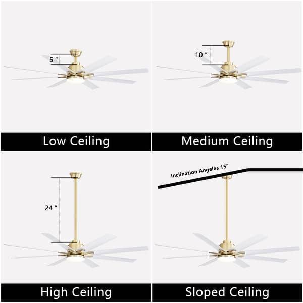 dimension image slide 17 of 19, Sofucor 52/66/72/76/84Inch Large Ceiling Fan with Dimmable LED Light ,Remote&APP Control,8 Blades for Large Living Room,Porch