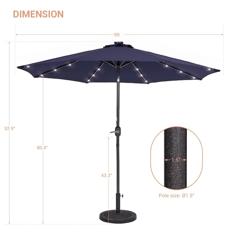LIVOOSUN LED 9ft Patio Umbrella Market Umbrella Steel Tilt w/Crank