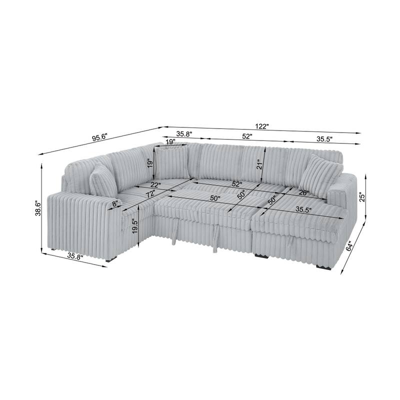 122" Oversized U Shape Sectional Sleeper Sofa Bed with USB Ports and Comfy Upholstered