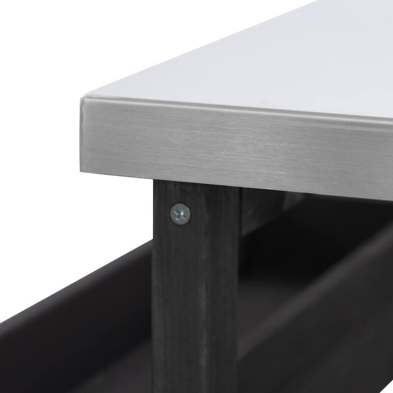 Wood Kitchen Cart with Stainless Steel Top and Spice Rack