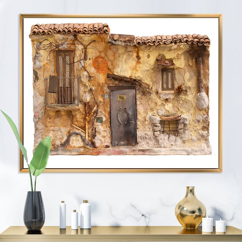 Designart "Sketch Of Old Europe Street III" Children's Art Framed Canvas Wall Art Print - 40 in. wide x 30 in. high - Gold