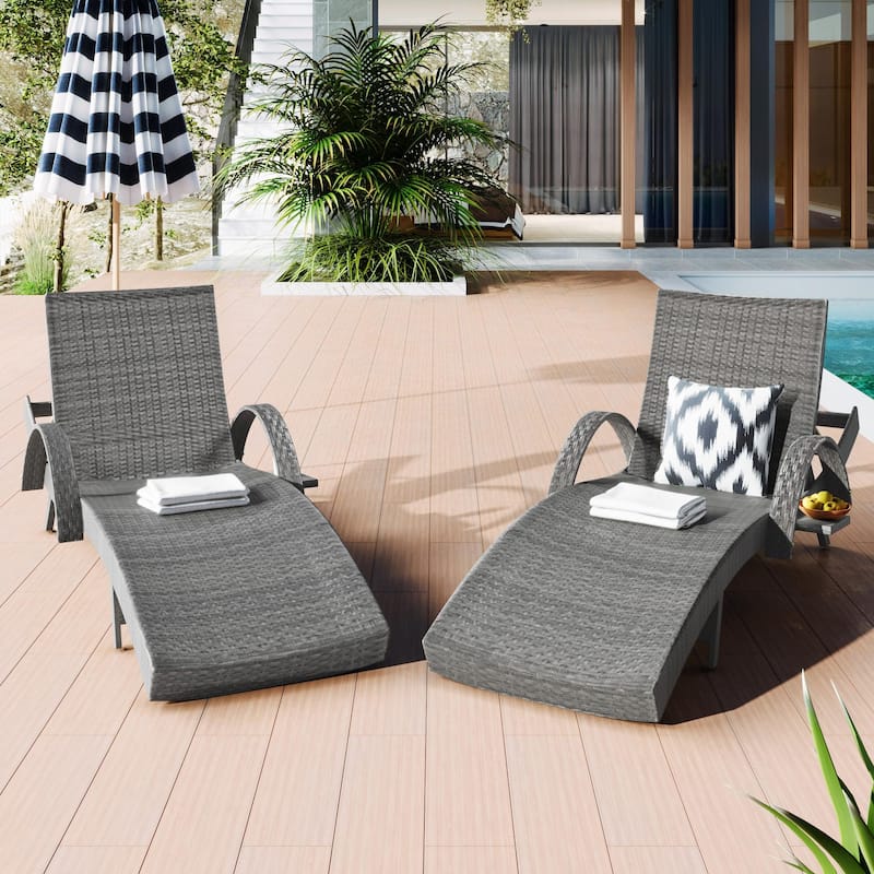 Outdoor Wicker Chaise Lounge Chairs Set of 2 - Grey