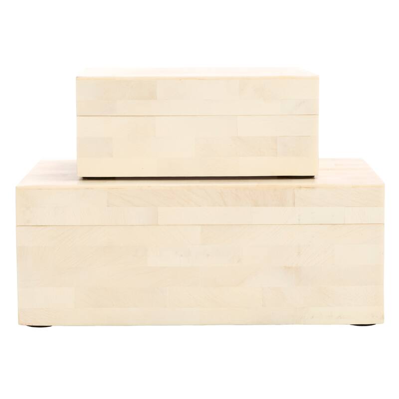 SAFAVIEH Home Sabi Antique Ivory/Faux Bone Resin Decorative Box Set of 2