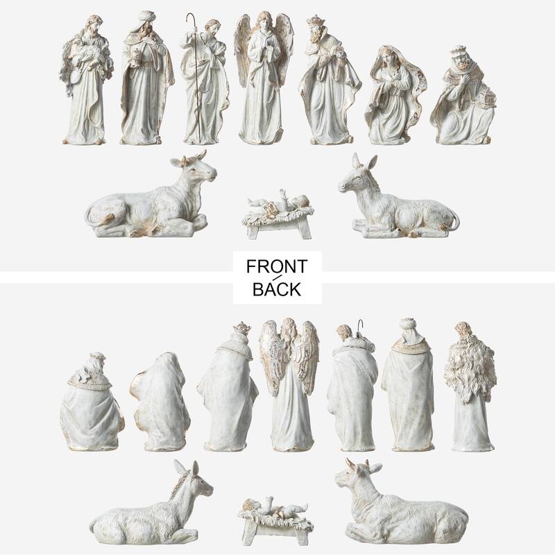 Glitzhome 10pcs 18.5"H Bronze/Ivory Resin Nativity Figurine Set