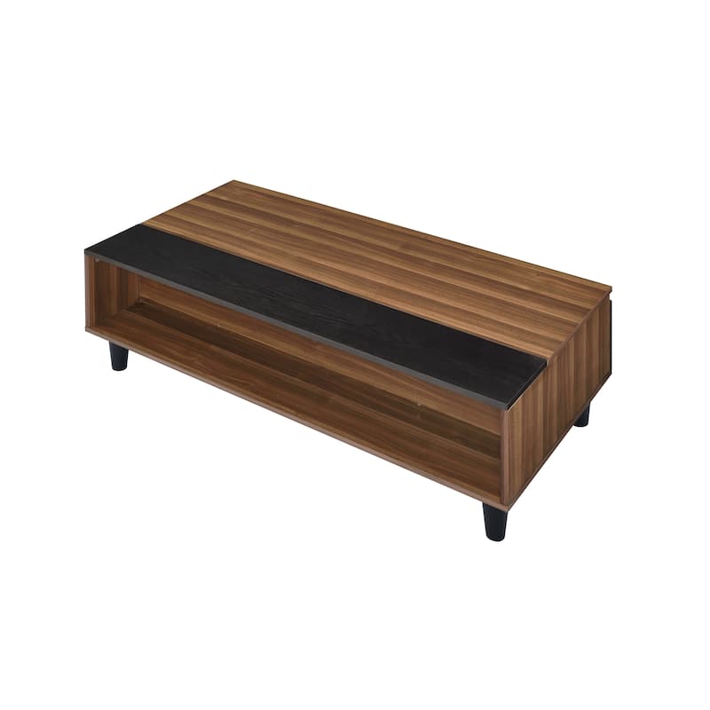 47" W Coffee Table w/Lift Top, Walnut & Black