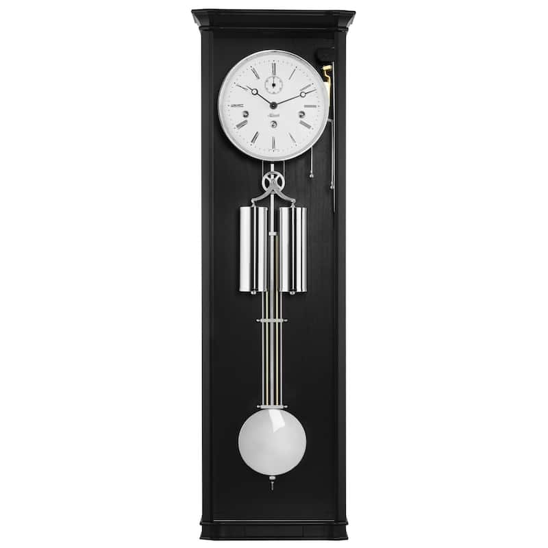 Filigree Pendulum Wall Clock with Glass Panel - 34.5" - Black and Silver Finish