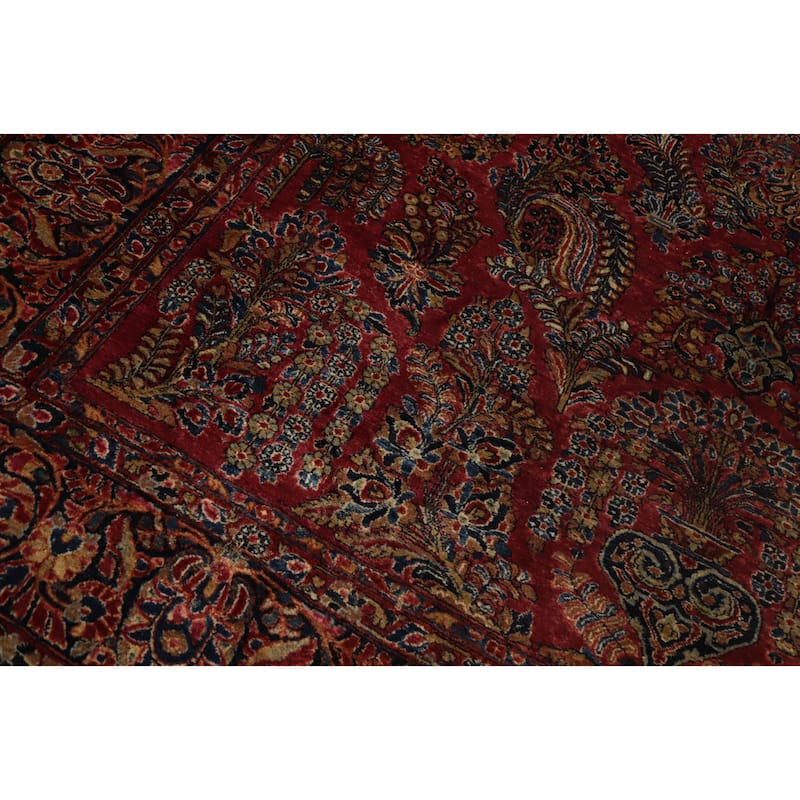 Hand Knotted Oriental 100% Wool Carpet Traditional Floral Red Sarouk Area Rug - 11' 9'' X 9' 1''