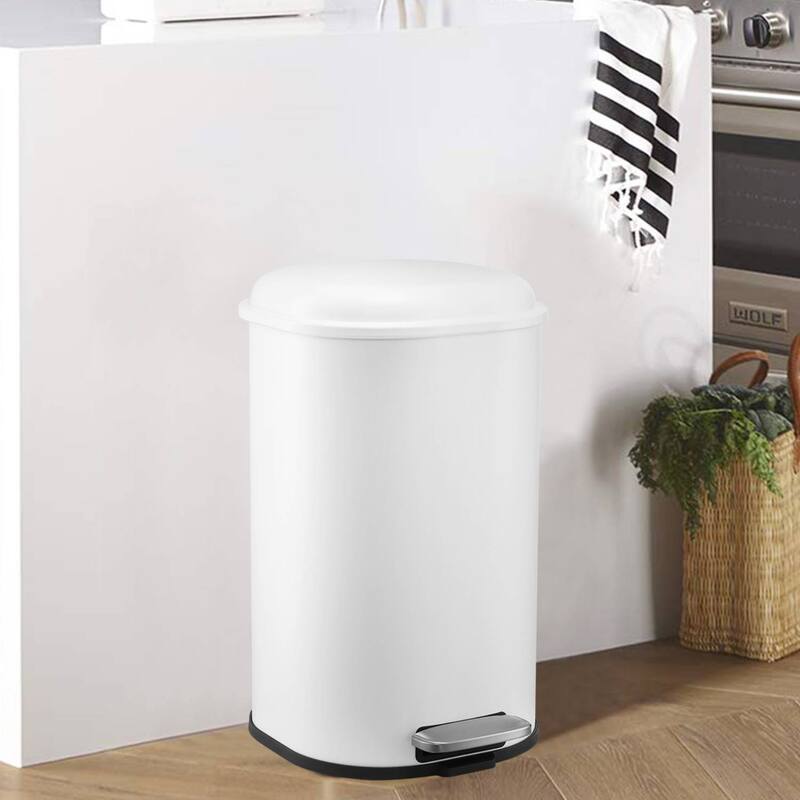 8 Gallon Slim Kitchen Trash Can, Step on Garbage Can - White